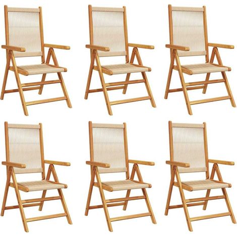 Maison Exclusive - Sedie Reclinabili Pieghevoli 6pz Beige Legno Massello Acacia (1/5)