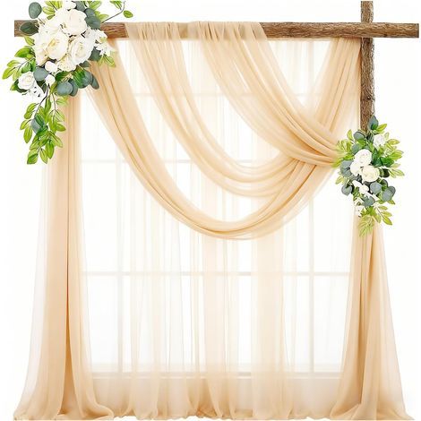 Tenda da parete per matrimonio, 75 x 800 cm, colore champagne, elegante e romantica, arco nuziale, decorazione in tulle per cerimonia, festa o allestimento. (1/5)