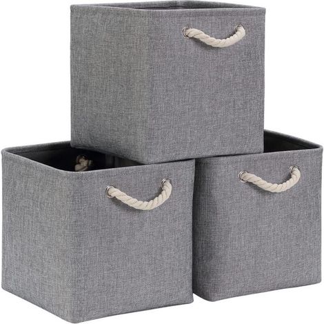 33x33x33cm Fabric Storage Cube, Storage Basket, Storage Box (Grey, 3-Pack) (1/5)