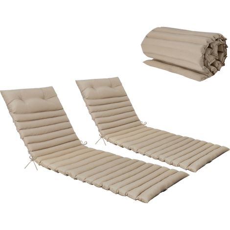 Lot de 2 coussins de remplacement en polyester kaki pour chaise longue de jardin avec mousse haute élasticité