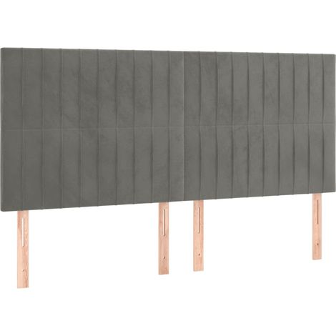 Tête de lit accessoire couchage chambre à coucher meuble à LED 200 x 5 x 118/128 cm tissu velours gris clair TDL0201324 (1/4)