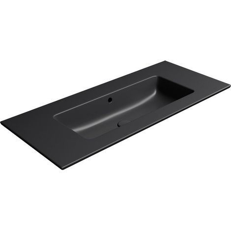 Lavabo en céramique PURA Slim 102x46cm, sans trou pour robinetterie, noir mat (1/4)
