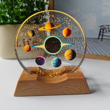 Veilleuse lumineuse en cristal 3D effet galaxie étoilée, imprimée au laser et en acrylique stéréoscopique, avec socle - Décoration d'intérieur - Cadeau lumineux coloré (1/5)