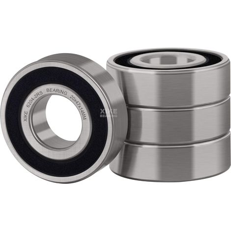 Lot de 4 Roulement à billes 6204-2RS 20x47x14mm en acier 100Cr6 Double Joint en Caoutchouc (2RS) · Précision ABEC-3 (P6) · Pré-lubrification · Rotation fluide et faible bruit. (1/5)