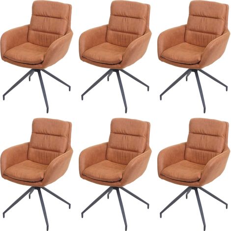 Set 6x sedie poltroncine girevole con braccioli elegante imbottita HHG-655 tessuto marrone effetto scamosciato