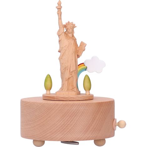 Spieluhr-Statue aus Holz, 3D-Schnitzerei, handgefertigtes Geschenk, drehbar, Wohnaccessoire (1/5)