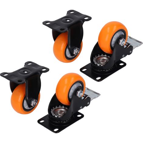 Ensemble de 4 roulettes pivotantes à double roulement à billes, capacité de 90 kg (200 lb), 7,6 cm (3 po), pour chariots et équipements. (1/5)