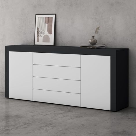 Mai & Mai Meuble de Rangement avec 2 Portes et 4 Tiroirs Casier de Rangement Polyvalent Buffet Gris Noir Mat + Blanc Mat 167x36x70 cm SR03 (1/5)