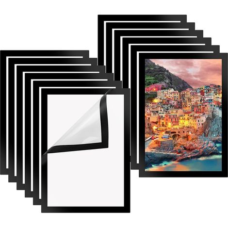 Lot de 12 cadres photo magnétiques pour réfrigérateur, cadre photo magnétique A4, cadres pour peinture diamant, cadres photo diamant pour photos, certificats (noir)
