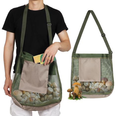 Bolsa para recoger morillas: Modelo con doble bolsillo de malla y correa ajustable para el hombro para facilitar su transporte. Bolsa espaciosa para la recolección de morillas, ideal para recolectores (1/5)