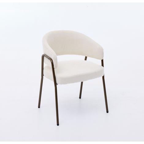 Chaises de salle à manger modernes en chenille avec accoudoirs, chaises d’appoint rembourrées avec pieds en métal laiton antique pour cuisine et salle à manger, lot simple, beige, SW1876BG (1/5)