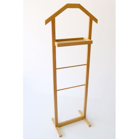 Decorotika Rynpso Handmade Natural Solid Wood Valet Stand With Tray Clothes Valet Suit Stand Clothes Stand - Light (1/5)