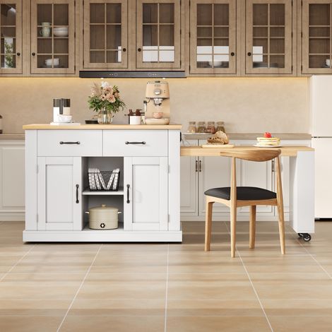 DESMIU Desserte de Cuisine avec Table Extensible et Prises USB avec 2 Portes 2 Tiroirs et Étagères Réglables (1/5)