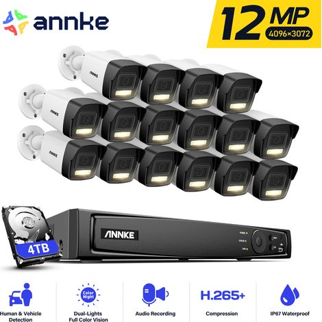 ANNKE 16 Kanal 12MP PoE Überwachungskamerasystem,16 x 12MP PoE IP Außenkameras 24/7 Aufzeichnung, Farbnachtsicht,4TB HDD (1/5)