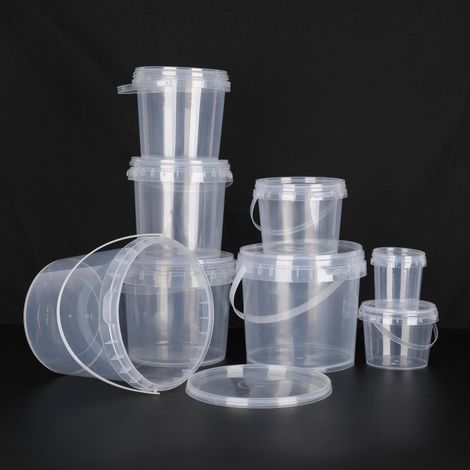 Seau En Plastique - Transparent Épais - Rond Avec Couvercle Étanche - Pour Aliments Et Jouets - 1 Pièce (1/4)