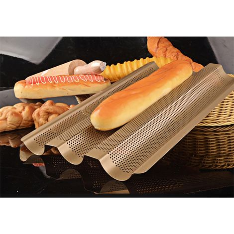 Plaque de cuisson à baguettes antiadhésive 3 compartiments moule à pain pain français fournil matériel de boulangerie (1/5)