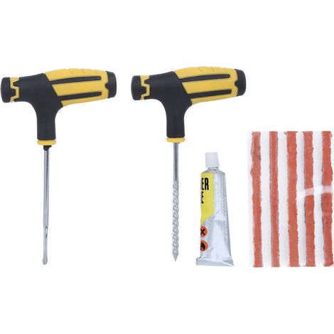 Kit de réparation de pneus tubeless - Outil de bouchage de crevaison pour roues de voiture, camion, moto, vélo - Brun (1/5)