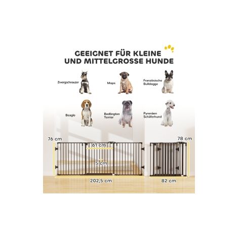 Barrière pour chiens à 3 panneaux 202,5 x 76 cm, réglable et pliable avec porte automatique pour maison, jardin et terrasse (1/5)