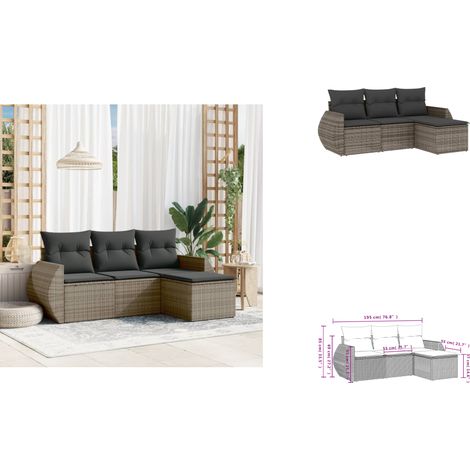 4-tlg. Garten-Sofagarnitur mit Kissen Grau Poly Rattan - Gartenmöbel - Outdoor Möbel - Rattan Gartenset - Lounge Set - Esstischgarnitur (1/3)