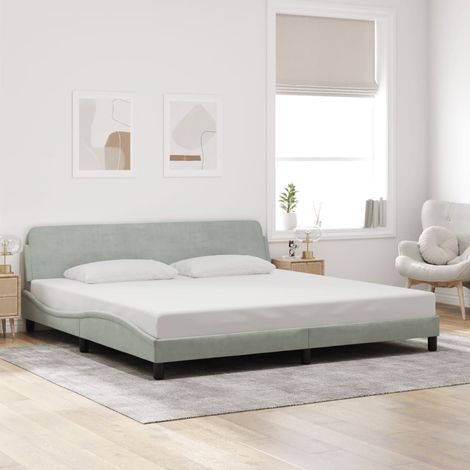 Lit adulte-200x200 cm + tête de lit Gris clair Velours PEOR56313 DESIGN IN (1/5)