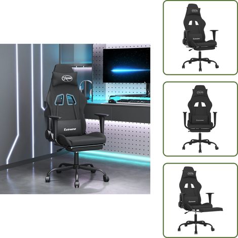 Gamingstuhl mit Massage - vidaXL Gaming-Stuhl mit Massage & Fußstütze Schwarz Stoff - Gamingstuhl Schwarz (1/5)