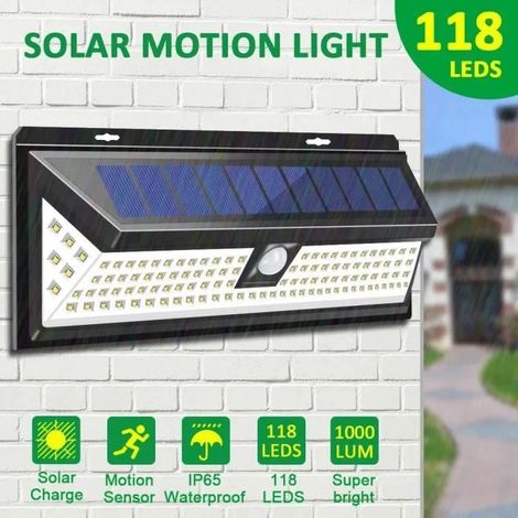 Lampe Solaire Applique Murale TEMPSA - 118 LED avec Détecteur IP65 Étanche pour Jardin Éclairage Extérieure (1/4)