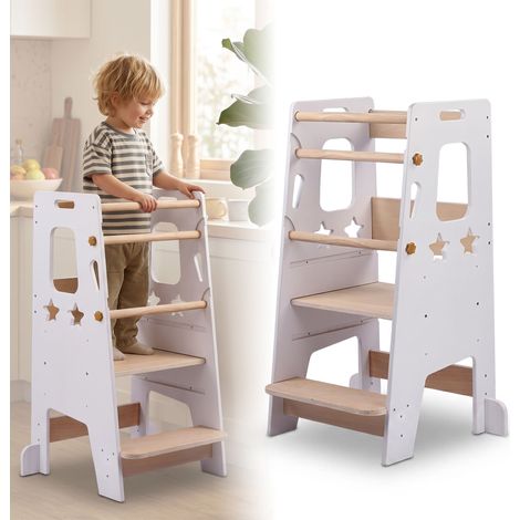 Relaxdays Lernturm Sterne, verstellbare Stehhöhe, Kippschutz, HBT: 90 x 44 x 44 cm, Kleinkinder Stehhilfe, weiß/natur