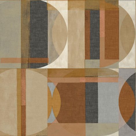 Grandeco Arcadia Geometric Circle Brown Wallpaper Textured Paste The Wall Vinyl