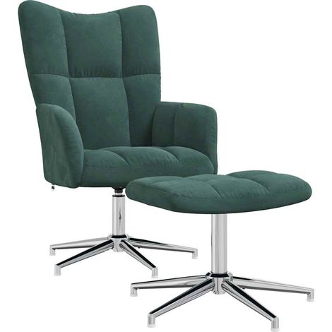Chaise de salon，Chaise de relaxation avec tabouret Vert foncé Velours CFW38171 (1/5)