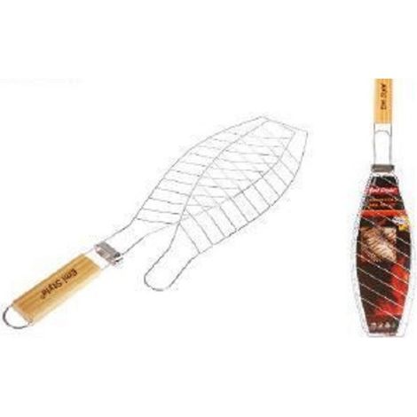 TrAdE Shop Traesio - Graticola Per Pesce Un Posto Griglia Da Barbecue Con Manico In Legno 6443223 -