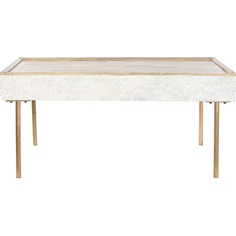 Table basse, table de salon rectangulaire en métal doré et bois de manguier marron  - longueur 120 x profondeur 60 x Hauteur 57 cm (1/5)