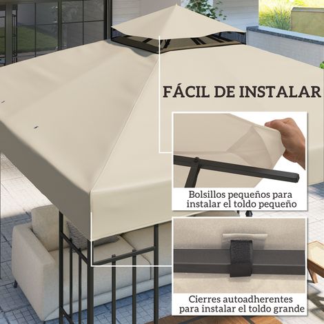 Store banne de remplacement 3x3 m à double toit avec trous de drainage et crème de protection UPF30+. Store banne uniquement. Armature non incluse. (1/5)