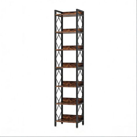 Libreria espositiva alta e stretta a 7 ripiani 34 x 34 x 200 cm nero e marrone (1/4)