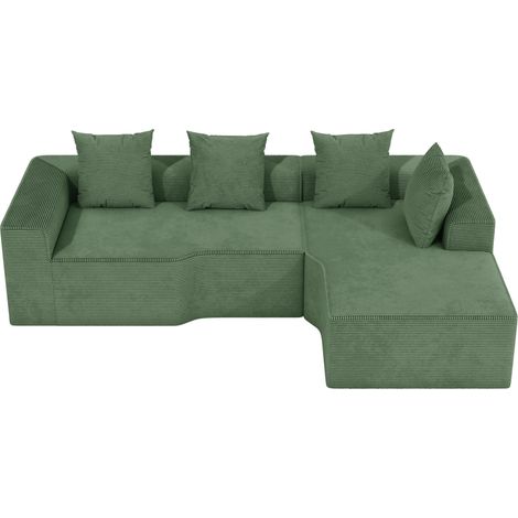 Divano angolare compresso a 3 posti,in tessuto velluto a coste,imbottitura in schiuma ad alta densità,non richiede montaggio,per soggiorno,270x152x59cm,verde (1/5)