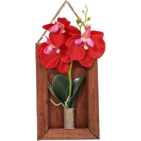 Cadre mural en bois avec orchidée artificielle et papillon décoratifrouge (1/5)