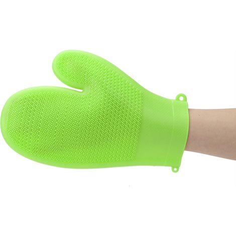 Gant en silicone antidérapant et anti-brûlure résistant aux hautes températures pour la cuisine (vert gazon) (1/5)