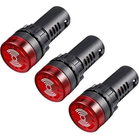 (Black, Red) 3-Piece LED Warning Light Set, AC/DC 12V, Flashing Alarm Indicator, Red LED Buzzer Panel (1/5)
