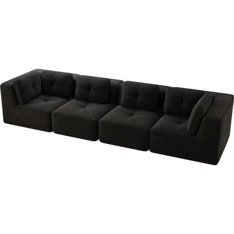 Canapé de salon modulaire sans armature, canapé 4 places confortable à assise profonde en velours côtelé avec coussins moelleux, aucun montage requis, design antidérapant, noir (1/5)