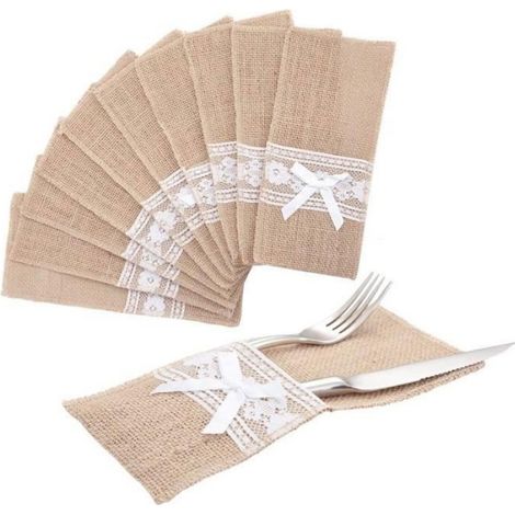Sac Toile Jute Dentelle - 21 x 11 cm - Pour Couverts Vintage - Distributeur Sac Déjection - Lot de 20 Pièces (1/5)
