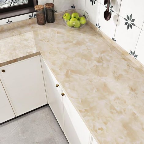 40 x 200cmPapier Peint Adhesif Marbre Beige Revetement Adhesif Meuble Plan De Travail Cuisine Rouleau Papier Vinyle Adhesif Beige Film Autocollant Meuble Papier Adhesif Pour Meuble Cuisine (1/5)