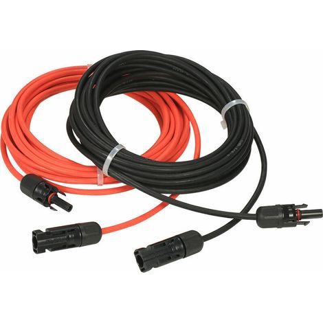 Solar panel extension cable with MC4 connector, red + black pair, 14AWG, 4 meters (1/3)