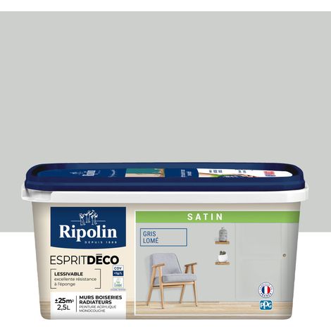 Peinture Murale Toutes Pièces - Satin - 2,5L - Gris Lomé - Ripolin (1/5)