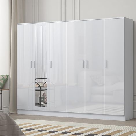Reflect 2pc Wardrobe Bundle - 3 Door Mirror + 3 Door Plain - White Gloss & Matt White