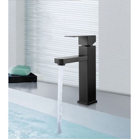 Wasserfall-Badezimmerarmatur, schwarzes Waschbecken, Warm- und Kaltwassermischer, wassersparendes Keramikventil, elegantes Design. (1/3)