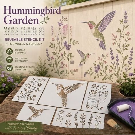 Nouveau kit de bricolage réutilisable pour les murs - Kit de bricolage mural réutilisable avec gabarits d'impression à faire soi-même - Colibri -