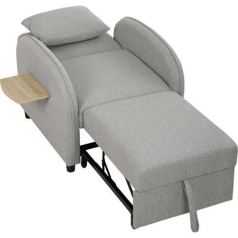 Fauteuil convertible 1 place, 3 en 1, convertible en lit grâce à son mécanisme clic-clac, dossier réglable, table d'appoint rabattable, gris (1/5)