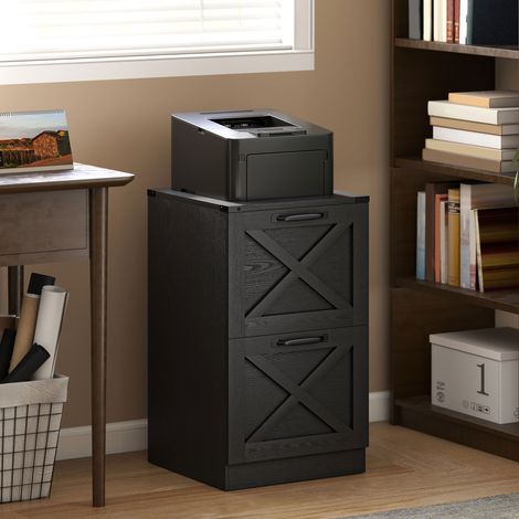 Caisson de Bureau avec 2 Tiroirs, Dossiers Suspendus pour Formats Lettre/A4, Style Rustique, 40x40x71cm, Noir (1/5)