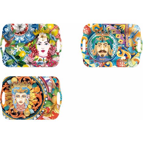 Regalo Italiano Vassoio Rettangolare Melamina Dec. Sicily Ass. H 2,5 Cm 42 x 29 Cm Multicolor 1 Pz