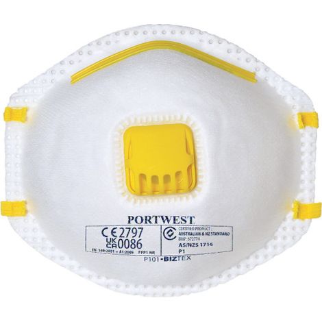 Mascarilla de protección respiratoria con válvula FFP1 PORTWEST P101 (pack 10 uds)