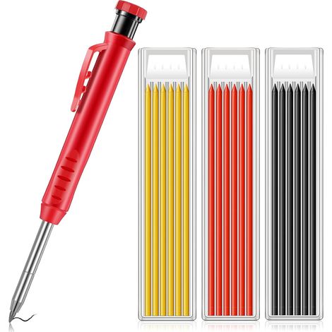 Solider Zimmermannsbleistift für Bau und Ergänzung, integrierter Bleistiftspitzer, Druckbleistift mit langer Spitze und tiefem Loch, Markierungswerkzeug für Holzbearbeitungsarchitekten (19-teilig) (1/5)